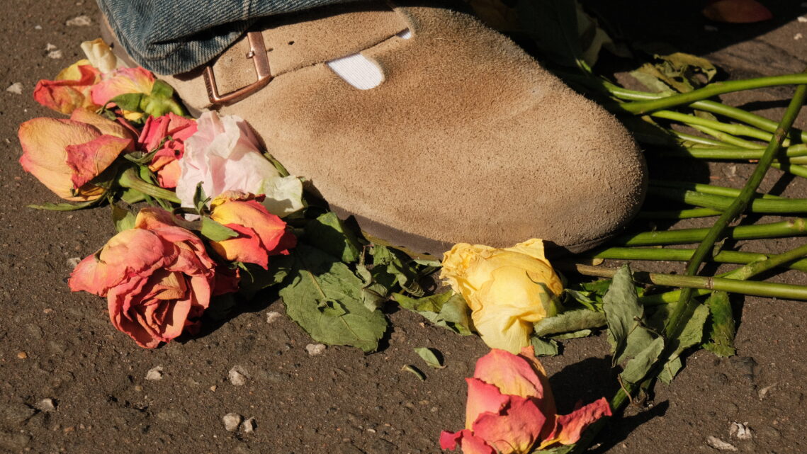 Stomping on flowers.